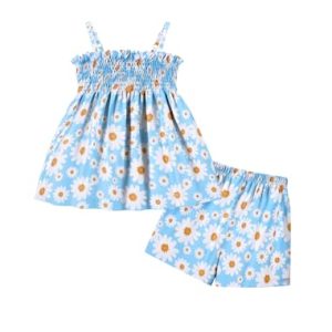 Toddler Baby Girls Summer Clothes 2 Piece Outfits Ruffle Hem Camisole & Shorts Set with Pockets Cute Tracksuit 2-8Y