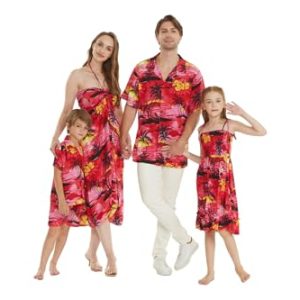 Matchable Family Hawaiian Luau Men Women Girl Boy Clothes in Sunset Red