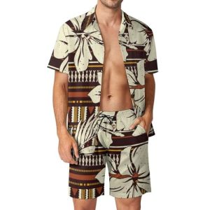 Abstract Hibiscus Flower Men's Hawaiian Shirts And Shorts 2-Piece Short Set Cruise Wear Short Sleeve Button Down Beach Suit